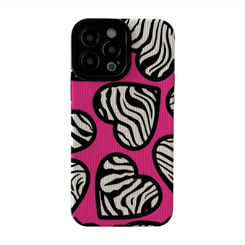 Heart with zebra style case - כיסוי סופר איכותי ואופנתי בעיצוב לבבות בצבע זברה לאייפון