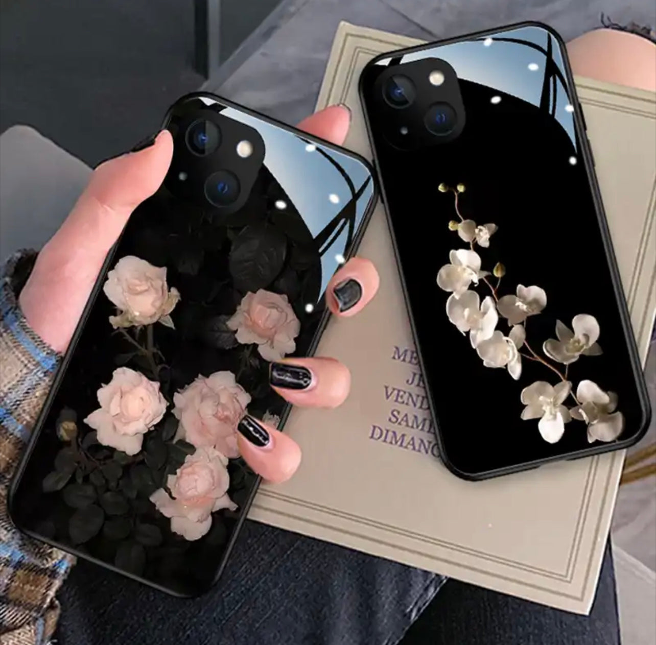 Aesthetic flower case - כיסוי שחור אסתטי בעיצוב פרחוני לאייפון iphone case FantasyCaseIL